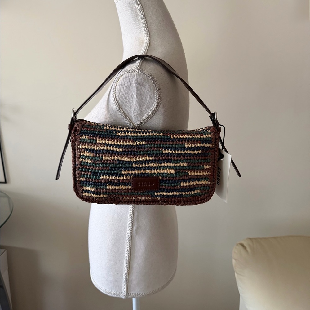 Staud Harlow Woven Multicolor Shoulder Bag with Brown Trim & Silver Buckle NWT - Picture 13 of 16